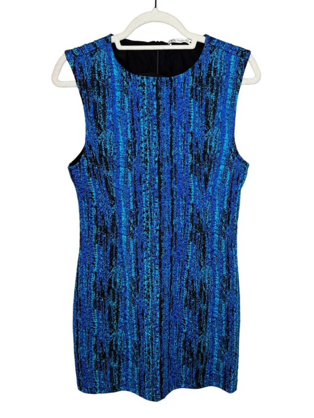 Zara Blue Black Textured Sleeveless Mini Dress Size Large